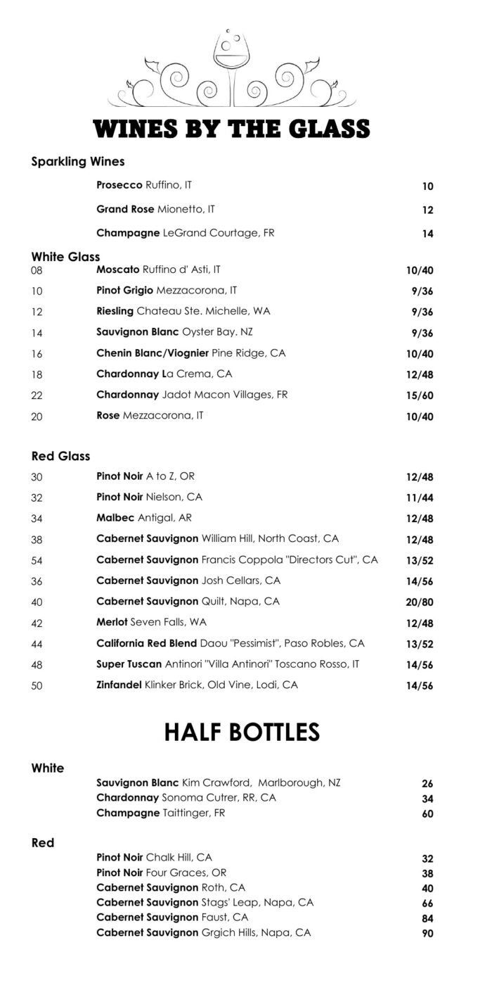 Tonys of Bowling Green Wine List